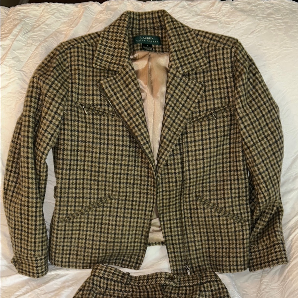 Ralph Lauren Green and Brown Blazer with Classic Wool Texture